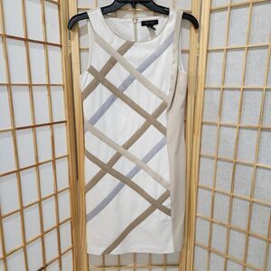 White House Black Market Striped Beige Sleeveless Dress Size 2